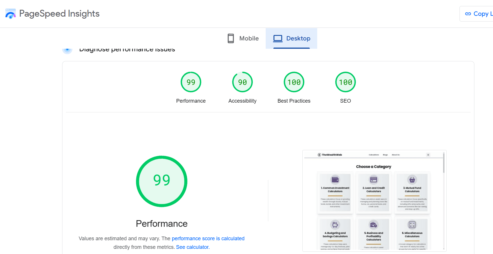 Desktop SEO Score